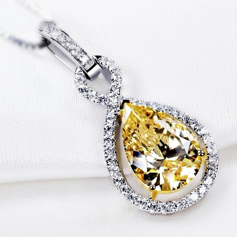 CAOSHI Exquisite Yellow Cubic Zirconia Pendant Necklaces for Women Elegant Engagement Party Lady Luxury Jewelry Accessories