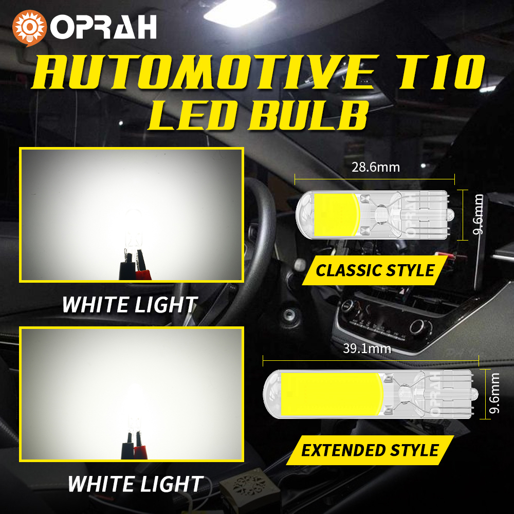 2pcs W5W LED T10 Car Lights Glass COB Bulb Canbus For Interior Dome Door Lamps Parking DRL 12V White Warm White Ice Blue Yellow