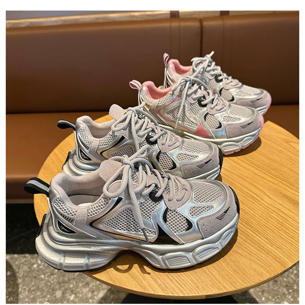 Thick soled fashionable dad 2024 new versatile casual sier gray sports trendy shoes for women