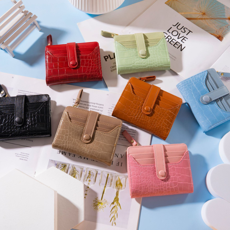 Women's Short Small Wallet Multi-card Credit Card Bag Solid Color Stone Pattern Coin Purse Female Student Trend Wallet