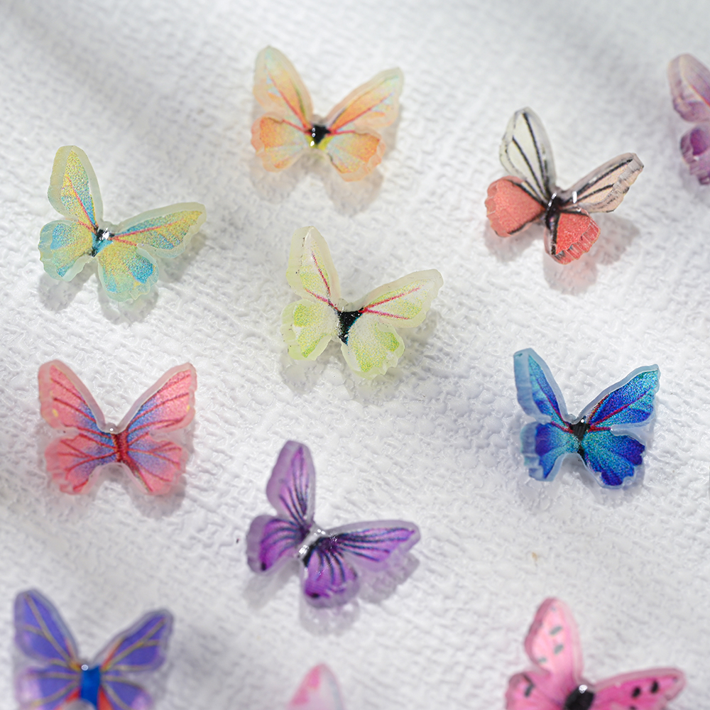 3D Acrylic Butterflies Miniature Butterflies 20PCS 3D Butterfly Nail Charm Decal 3 Resin Butterfly Glitter Nail Decoration,10-47