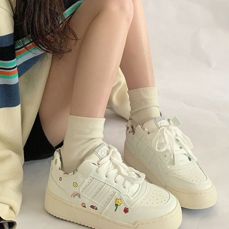 Ddmysports Thick Soled Spring New China Chic Minority Color Matching Design Printing Rainbow Wer Small White Casual Shoes Students OUTDOOR
