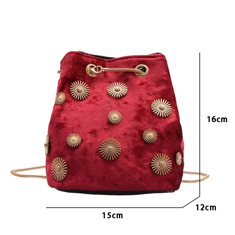 New Women's Shoulder Bags Bucket Bag Elegant Velvet Handbag Tote Crossbody Bag with Golden Chain Shoulder Strap