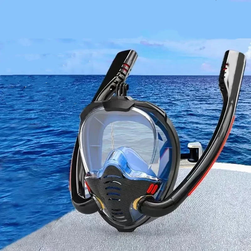 Double Respirator Snorkeling Diving Mask Full Face Dry Style Swiming Snorkel Set Equipment Underwater Accessories 240621