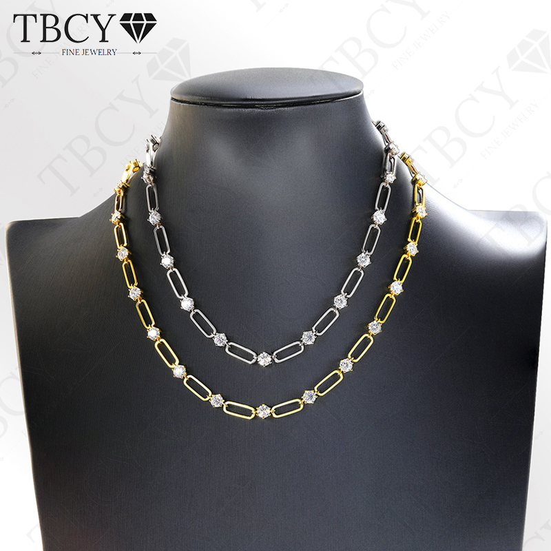 TBCYD 4.5MM D Color Moissanite Chain Necklace For Women GRA Certified S925 Silver 18Kk Gold Plated Paperclip Neck Chain Bracelet