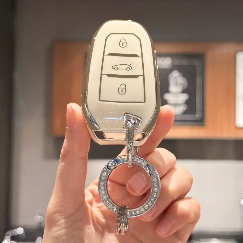 Key Fob Cover with Bling Lanyard Keyring for Peugeot 2008 3008 5008 308 508 for Opel Grandland X Mokka Corsa Insignia