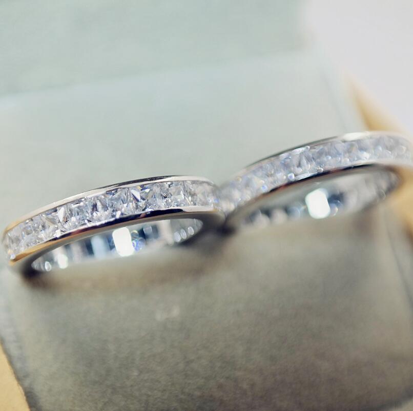 Full Princess Cut Moissanite Diamond Elegant Wedding Rings Deluxe Jewelry Real 100% 925 Sterling Silver Party Eternity Women Engagement Band Ring Gift