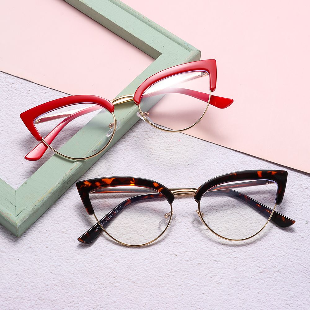 Designer Computer Goggles Women/Men Metal Frame Cat Eye Computer Glasses Blue Light Blocking Glasses Office Glasses