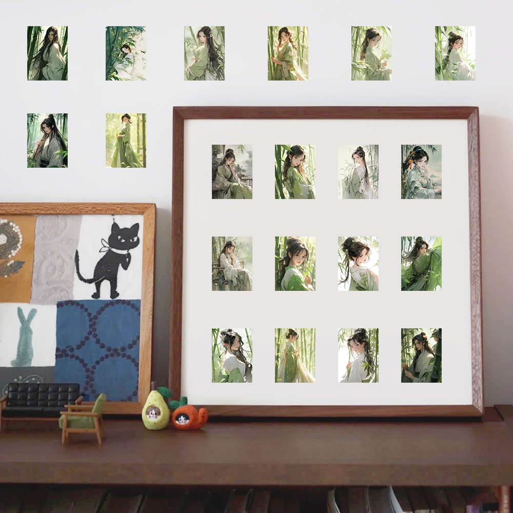 63PCS Ancient Bamboo Figures Girl Sticker Quotes Sentences DIY Laptop Luggage Refrigerator Skateboard Toy Decal Sticker
