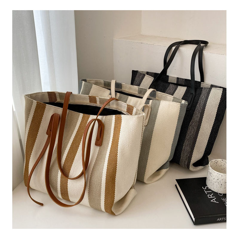 Raffia Summer Bags for Woman 2023 Stripe Designer Shoulder Crossbody Shopper Storage Bag Women Casual Canvas Handbag Tote Bag
