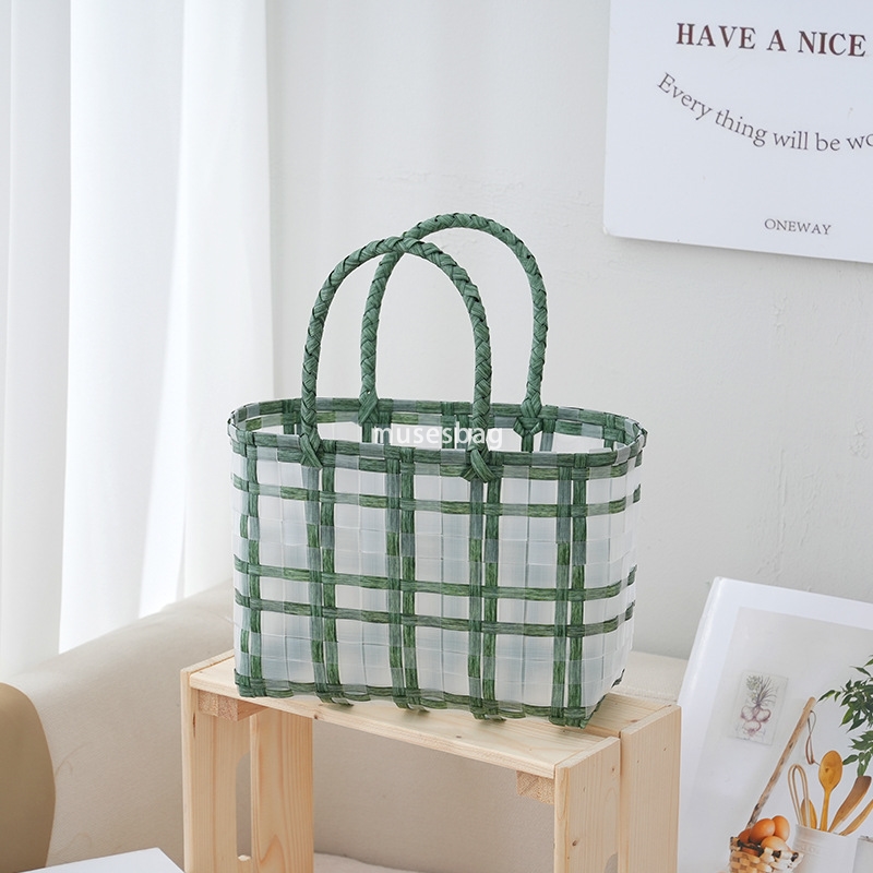 Korean women's high-quality high-end practical cute handbag birthday gift packaging bag large capacity woven vegetable basket bag niche woven bas