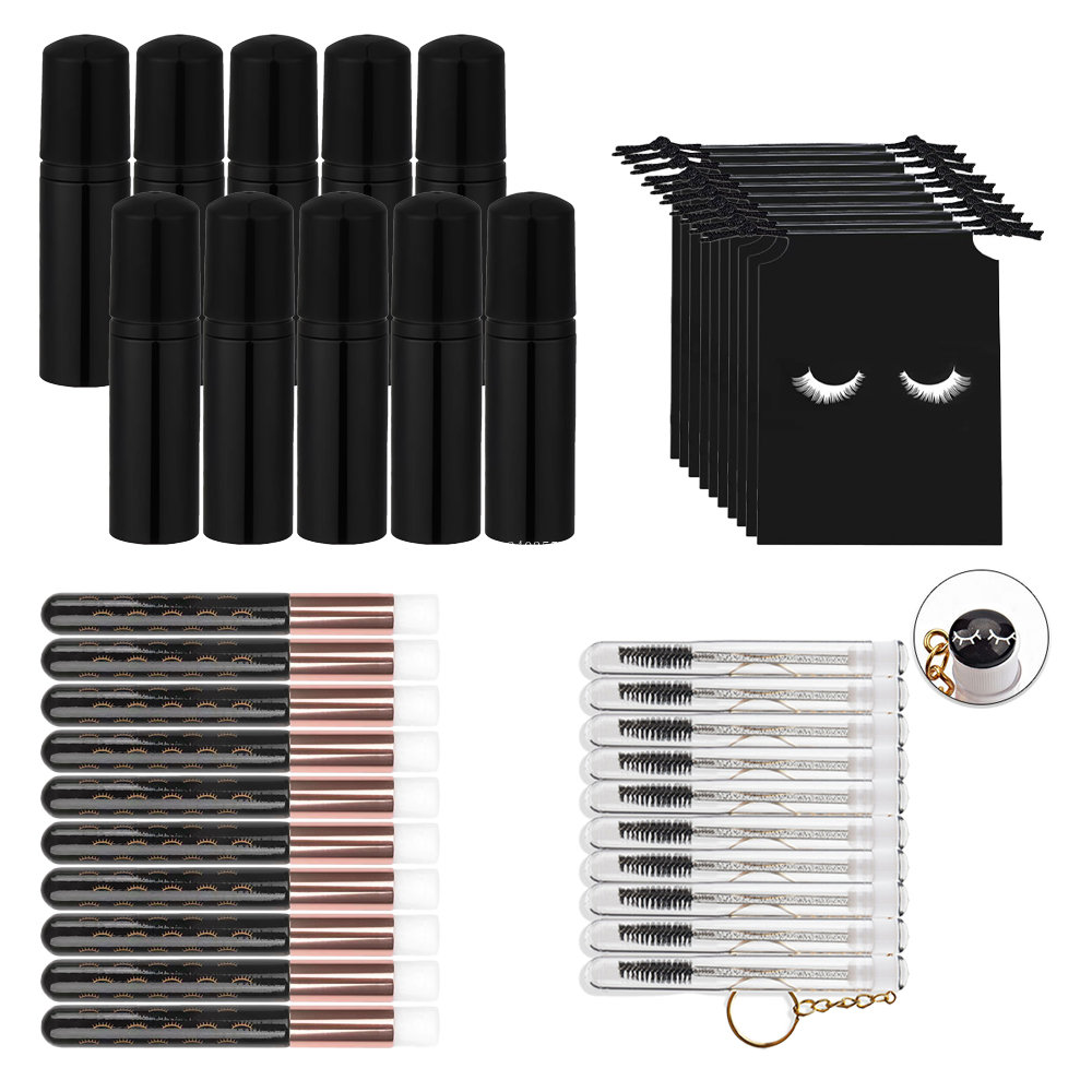 Grafting Eyelash Cleansing Kit 60ML Glossy Black Plastic Foam Pump Bottle Eyelash Grooming Brush Cleaning Bubbler Skincare Tools