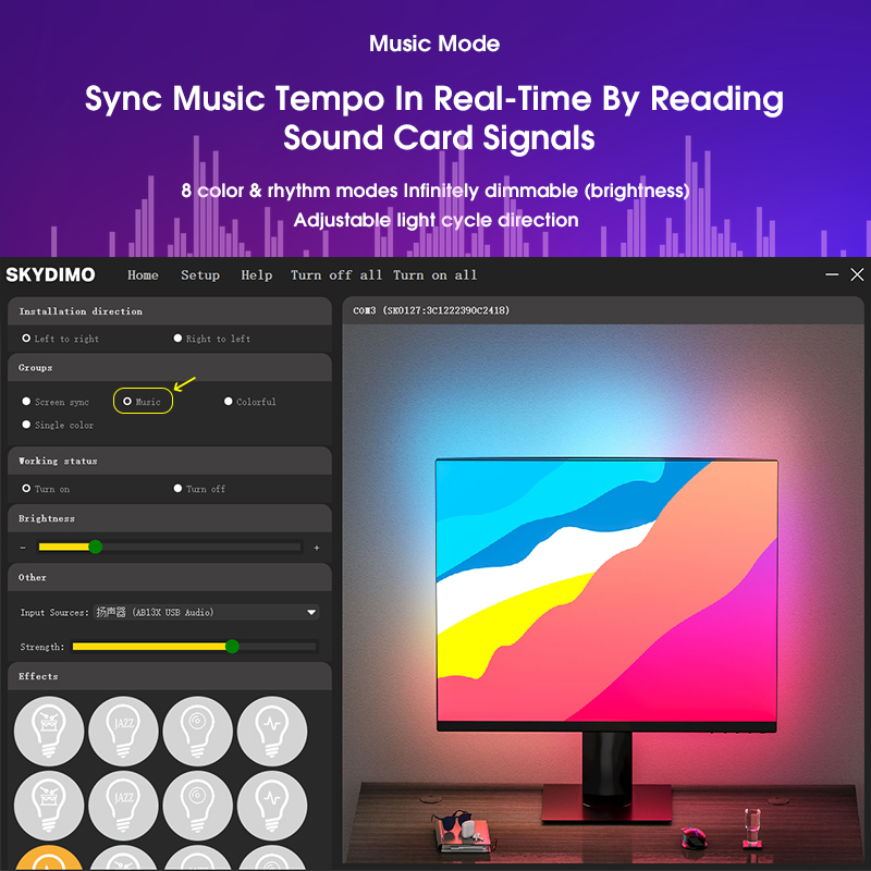 LED Immersive RGB Strip For PC Monitor Screen Color Sync Light Strip Computer Backlight Software Control Fancy Ambient Lamp Game