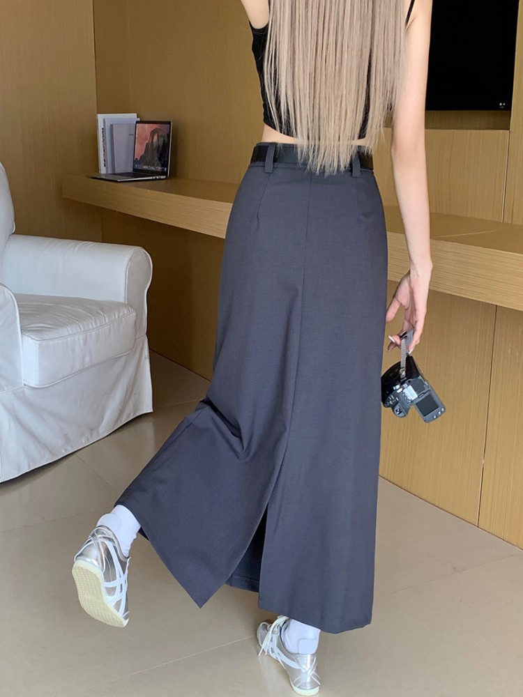 3Colors S-XL Spring Summer Female Skirts 2023 Women High Waist Suit pleated long A line Maxi Skirt Female+belt (L5121)
