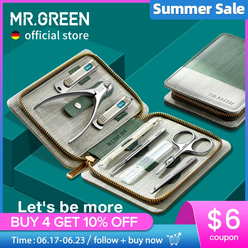MR.GREEN Manicure Set Pedicure Sets Nail Clipper Stainless Steel Professional Nail Cutter Tools Travel Case Kit i240621