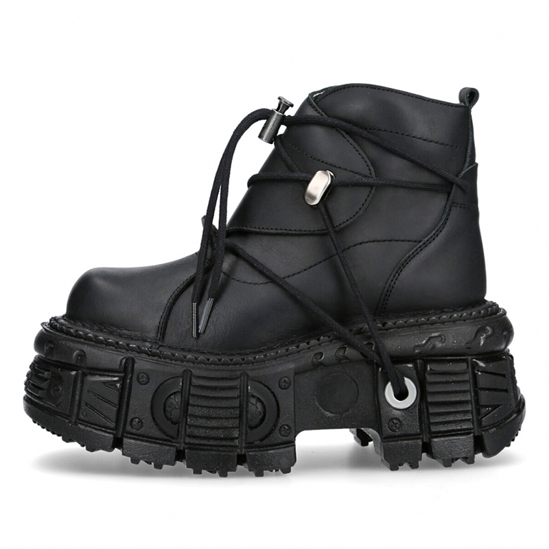 2025 Style Leather Women's Punk Shoes Lace-up Heel Height Platform Female Gothic Ankle Boots PU Metal Decor Thick Bottom Sneakers
