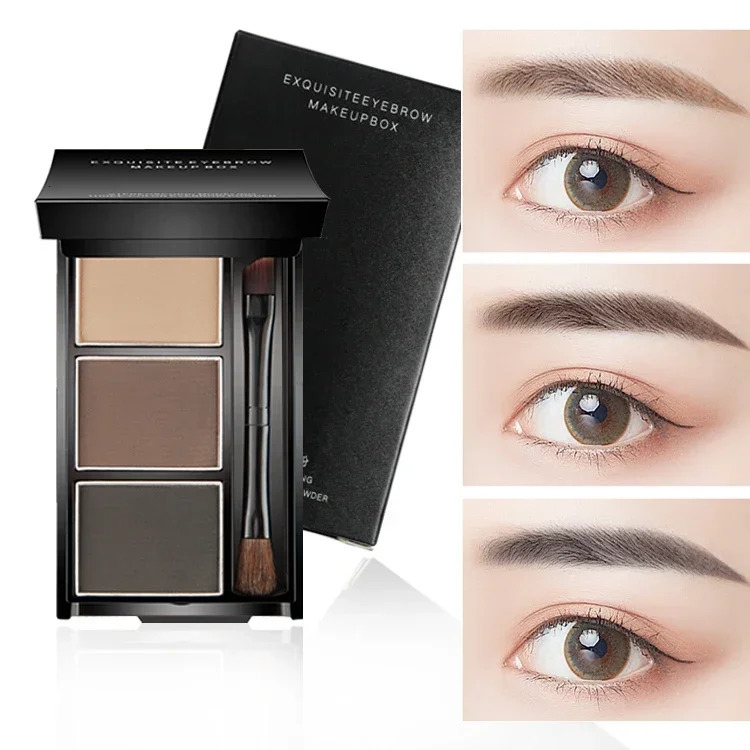 3 Colors Waterproof Eyebrow Powder Palette Lasting Non Natural Black Brown Eyebrow Enhancer Powder with Brush Cosmetic 240621