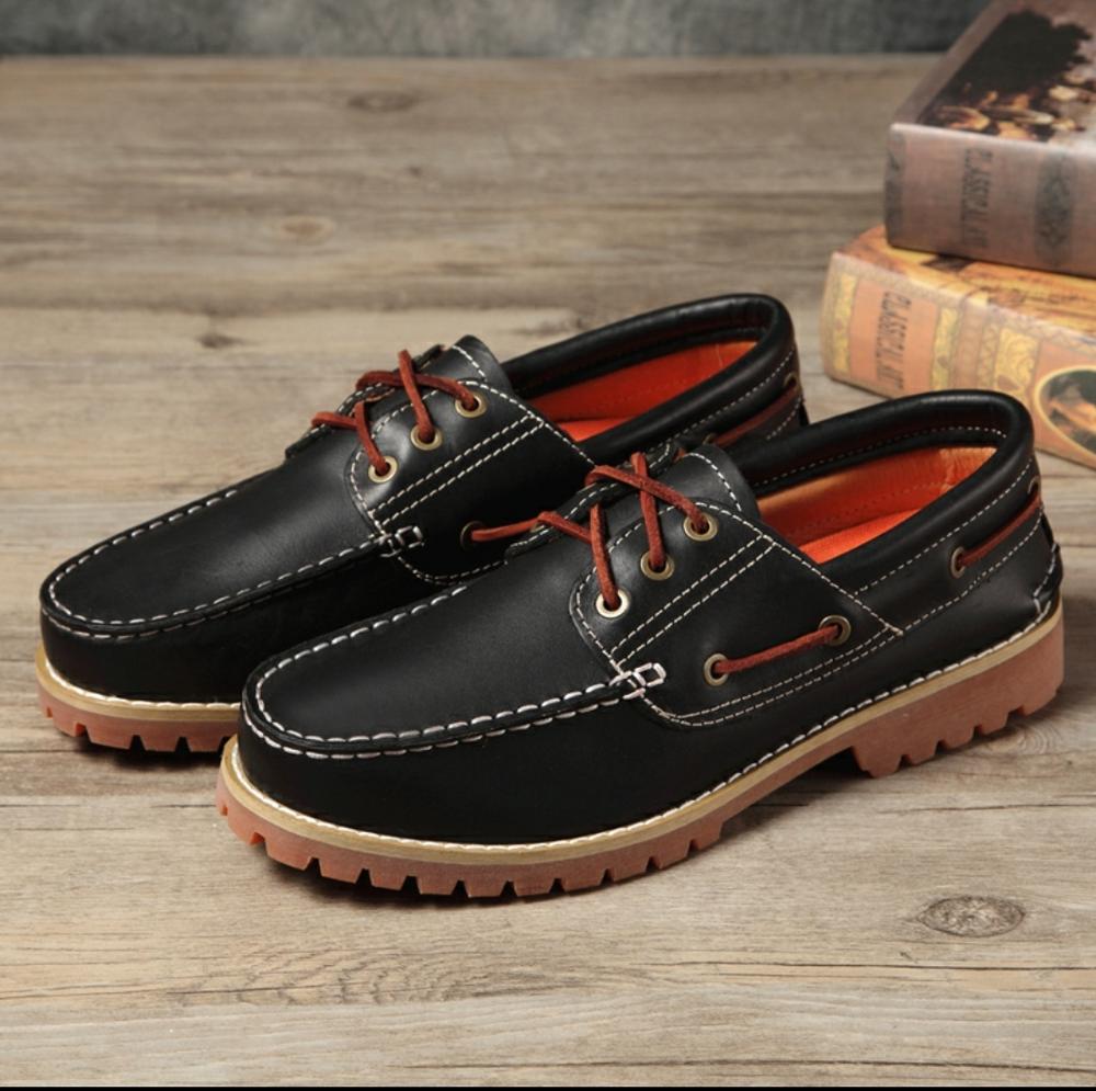 Fashion Genuine Leather Men's Loafers Soft Casual Shoes Moccasins Boat Shoes Platform Male Black Brown Lace-up Oxfords