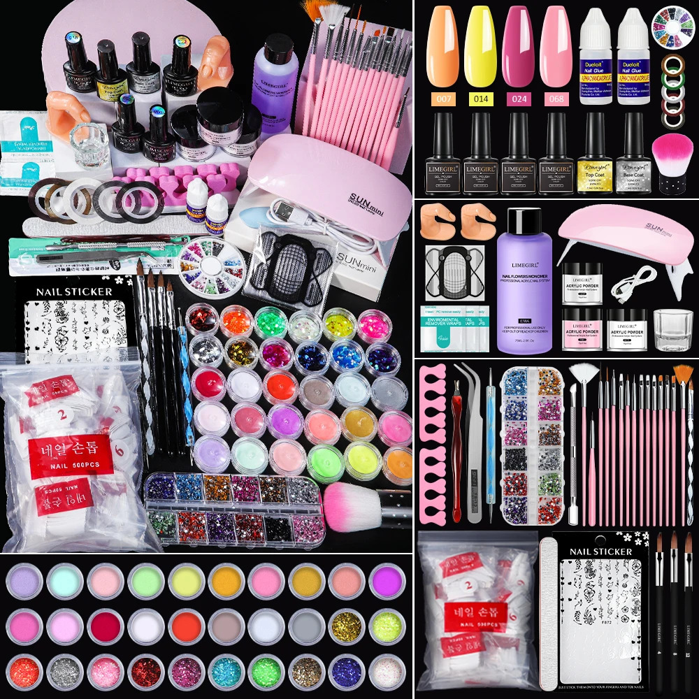 Acrylic nail art professional set glitter full set nail art nail art liquid decoration Crystal Brush beginner tips professional 240621