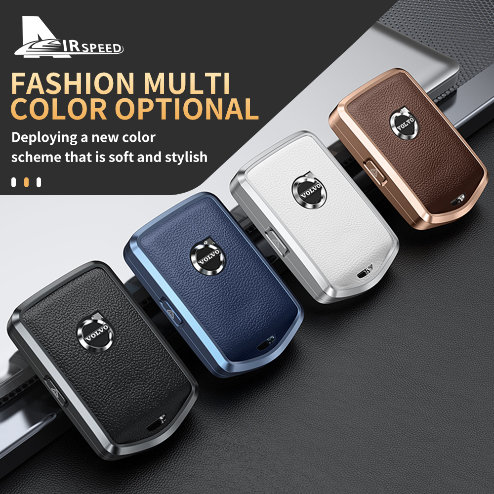Metal Cowhide Car Remote Key Case Cover Shell For Volvo XC60 XC40 XC90 S90 V60 S60 V90 2010-2022 Holder Protector Fob Keychain