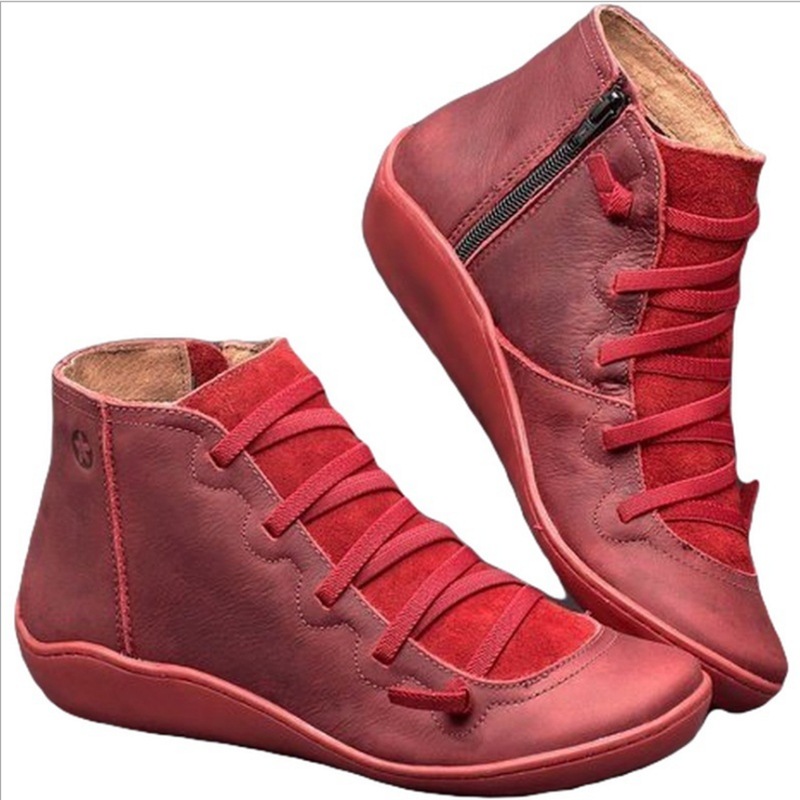 Boots Women Winter Genuine leather Ankle Spring flat Shoes woman Short Vintage Boots With Fur 2023 for women lace up boots