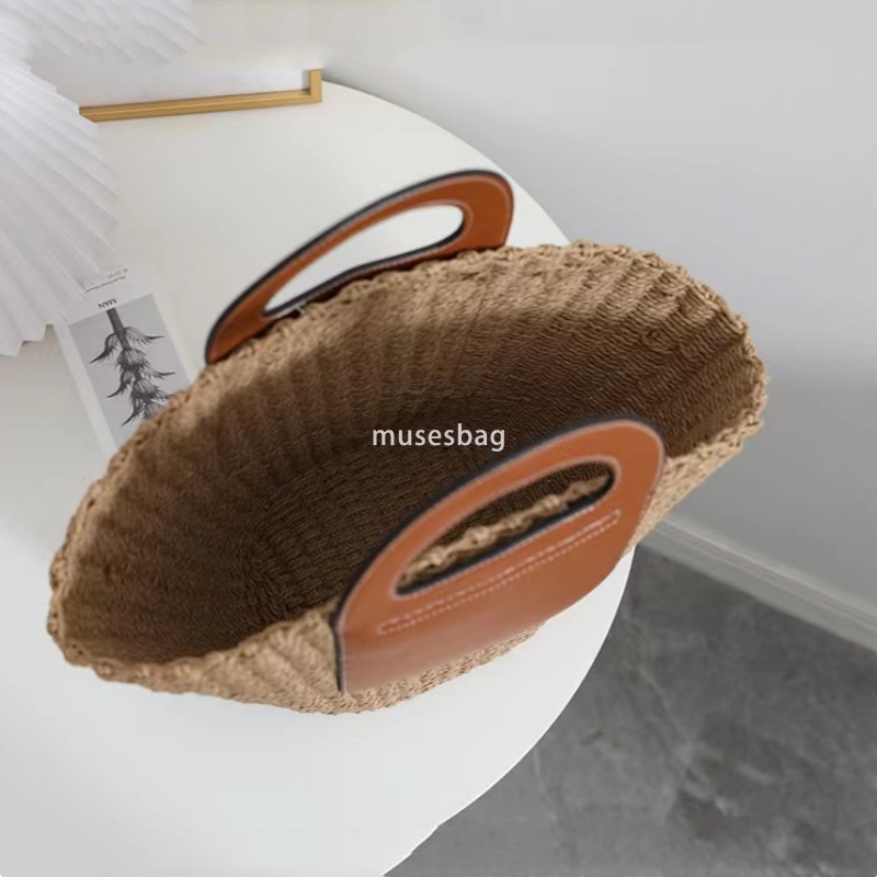 Advanced Women's Designer Classic Splicing French Retro New Large Capacity Handheld Woven Bag Magnificent Handheld Vine Woven Bag Vacation Beach 