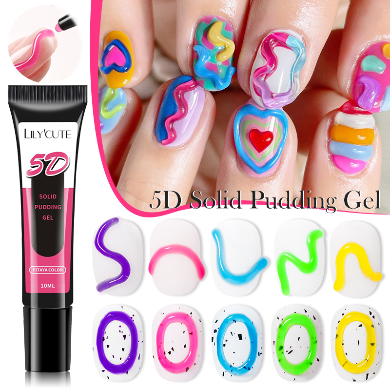 LILYCUTE 10ml 5D Solid Pudding Nail Gel Tube Emboss Painting Gel Polish Translucent Jelly Gum Korean-Style DIY Nail Art Decor
