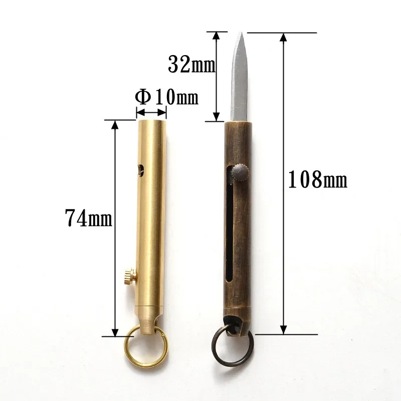 Unpacked Mini Brass Knife Portable Pocket Knife Push Pull Automatic Spring Fruit Knife Keychain Pendant Gift