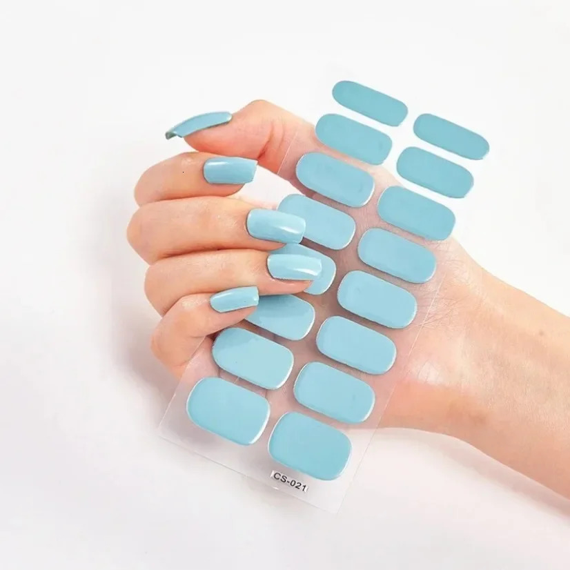 DIY Semi Cured Gel Nail Stickers Long-Lasting Solid Color Nail Strips Patch Slider Nail Sticker Full Cover Decal Manicure Patch i240621