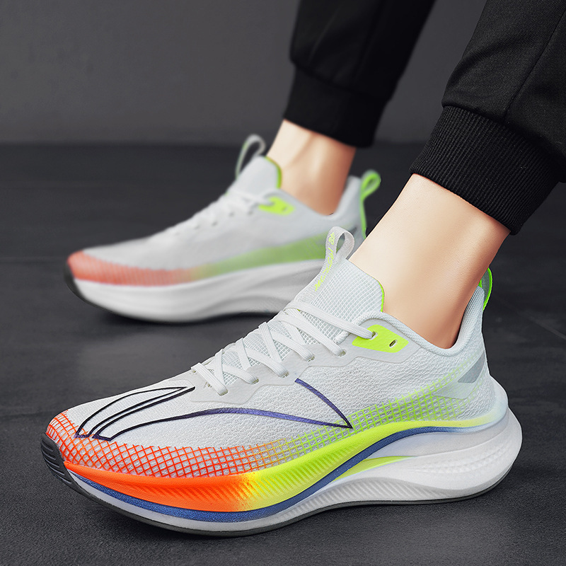 New Men's Shoes Fashion Athletic Shoes Fly Woven Breathable Lace-up Soft-Soled Casual Style Clunky Shoes Yellow Free shipping