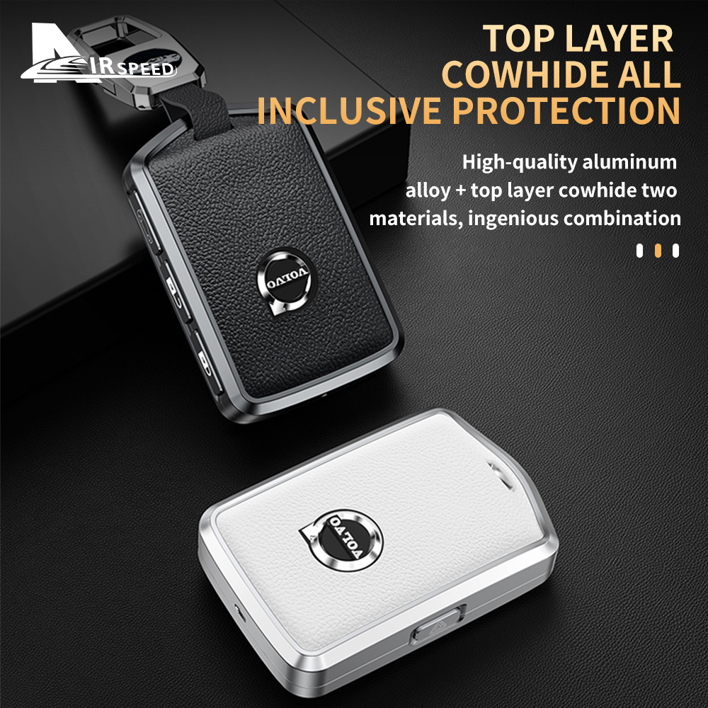 Metal Cowhide Car Remote Key Case Cover Shell For Volvo XC60 XC40 XC90 S90 V60 S60 V90 2010-2022 Holder Protector Fob Keychain