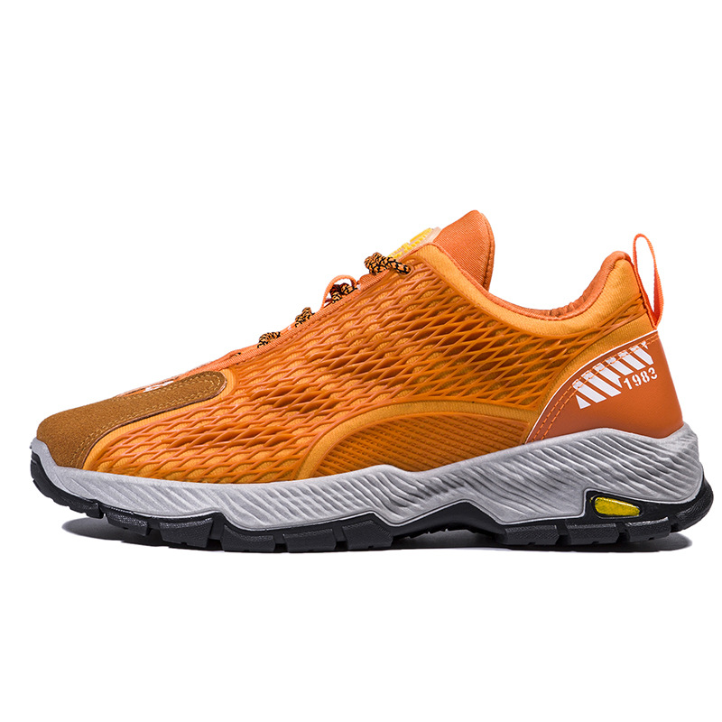 Men Sports Shoes Plus Size 39-47 Breathable Athletic Fashion Round Toe Shoes Men's Lace-up Sneakers Orange Free shipping