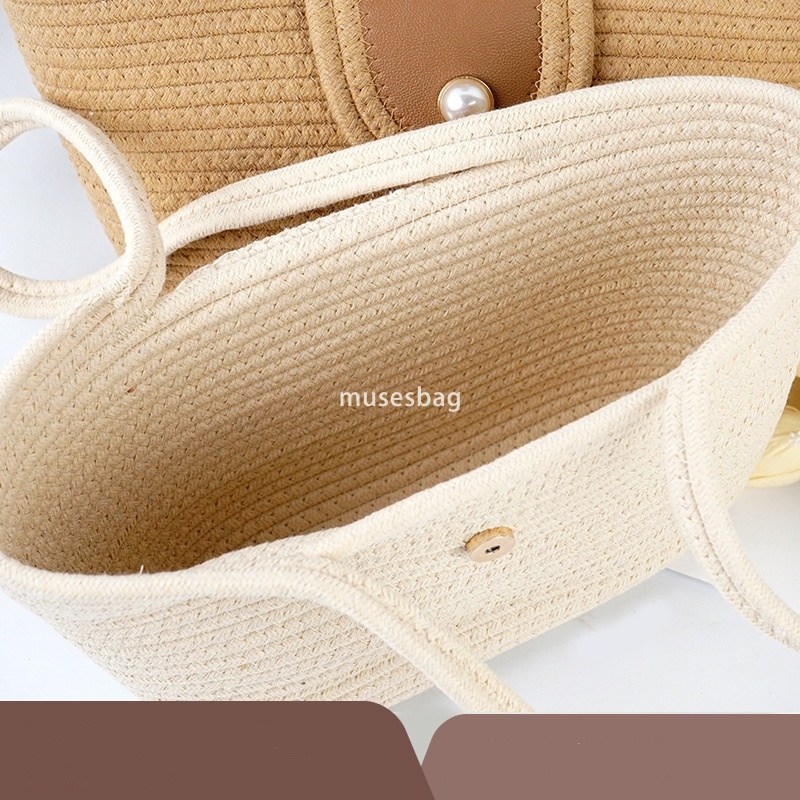 High Quality Women's Designer Classic and Practical Large Capacity Cotton Rope Bag Retro Handheld Vegetable Basket Bag New Island Photo Beach One
