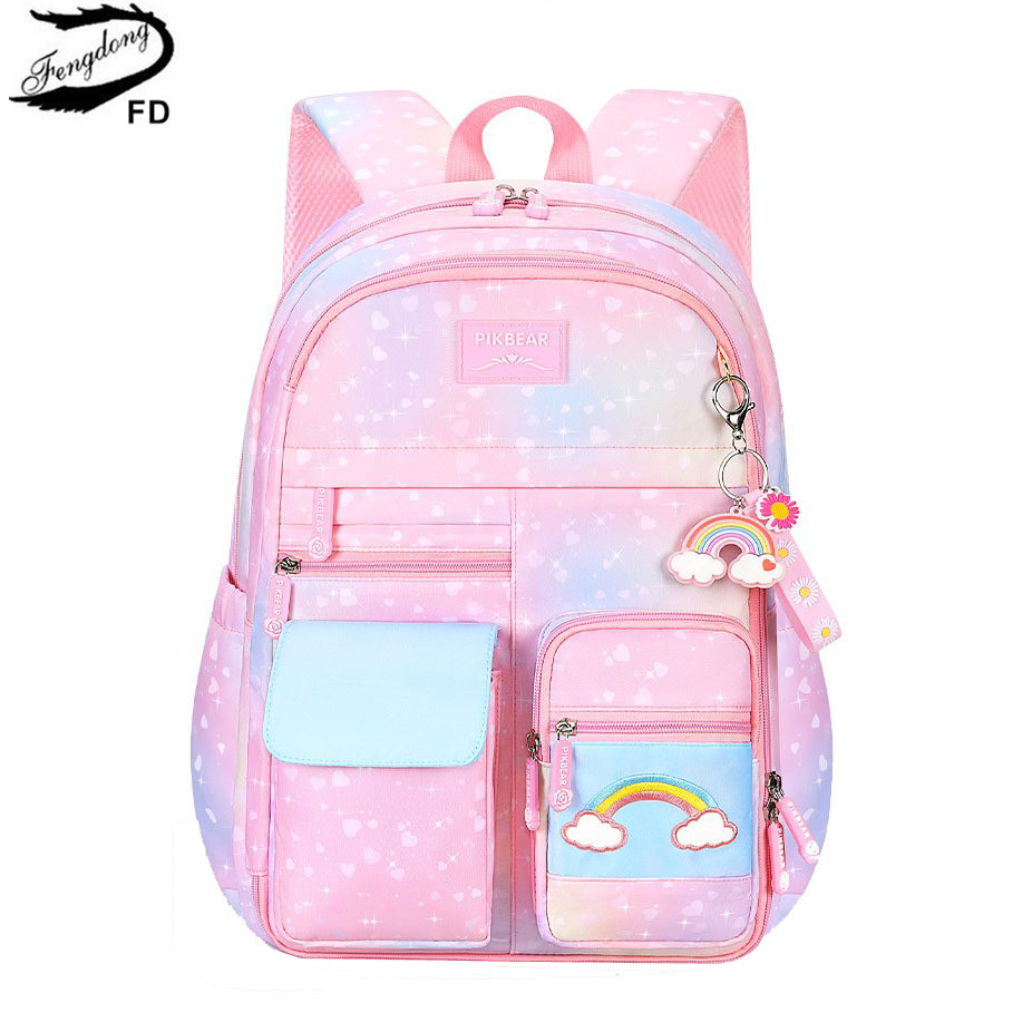 Fengdong children school bags for girls cute rainbow school backpack kawaii book bag elementary school backpack girl mochila