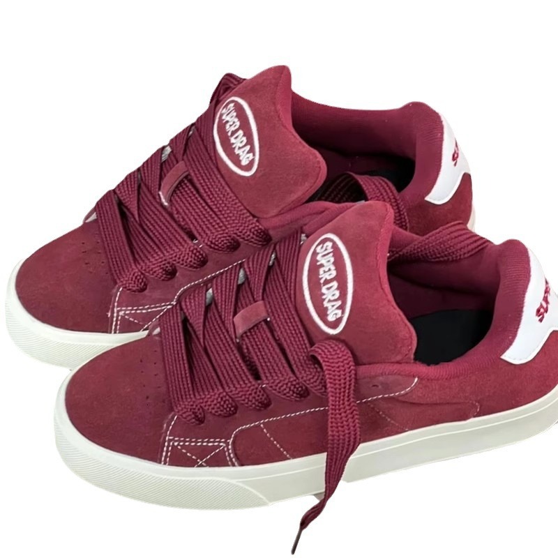 2024 New American Wine Red Suede Street Sports Board Women's Casual Bread Shoes ddmythur