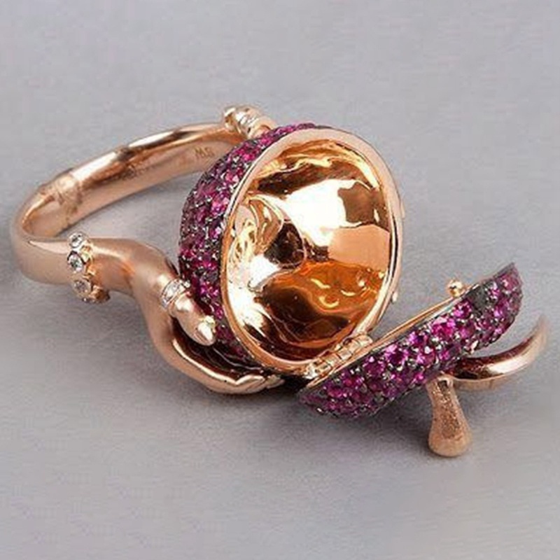 Luxury Crystal Apple Wedding Ring Unisex Punk Hip Hop Secret Compartment Rings for Women Men Anniversary Gift Jewelry