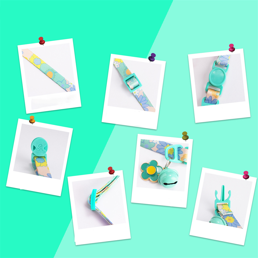 1.0cm Printed Pet Collar Adjustable Safety Buckle Cat Collar with Bell and Metal Flower Pendant for Cats and Puppy Pet Supplies