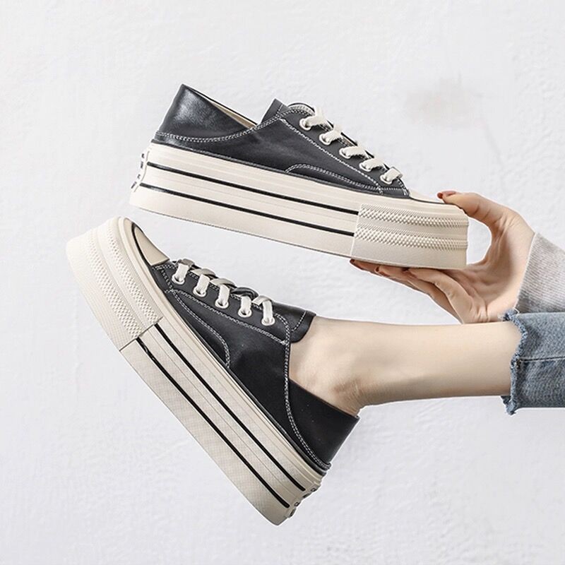 Genuine Leather Platform Shoes Womens Heightening Slim Casual Shoe Comfortable Breathable Spring Autumn High Quality Sneakers