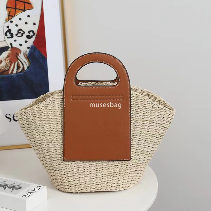 Advanced Women's Designer Classic Splicing French Retro New Large Capacity Handheld Woven Bag Magnificent Handheld Vine Woven Bag Vacation Beach 