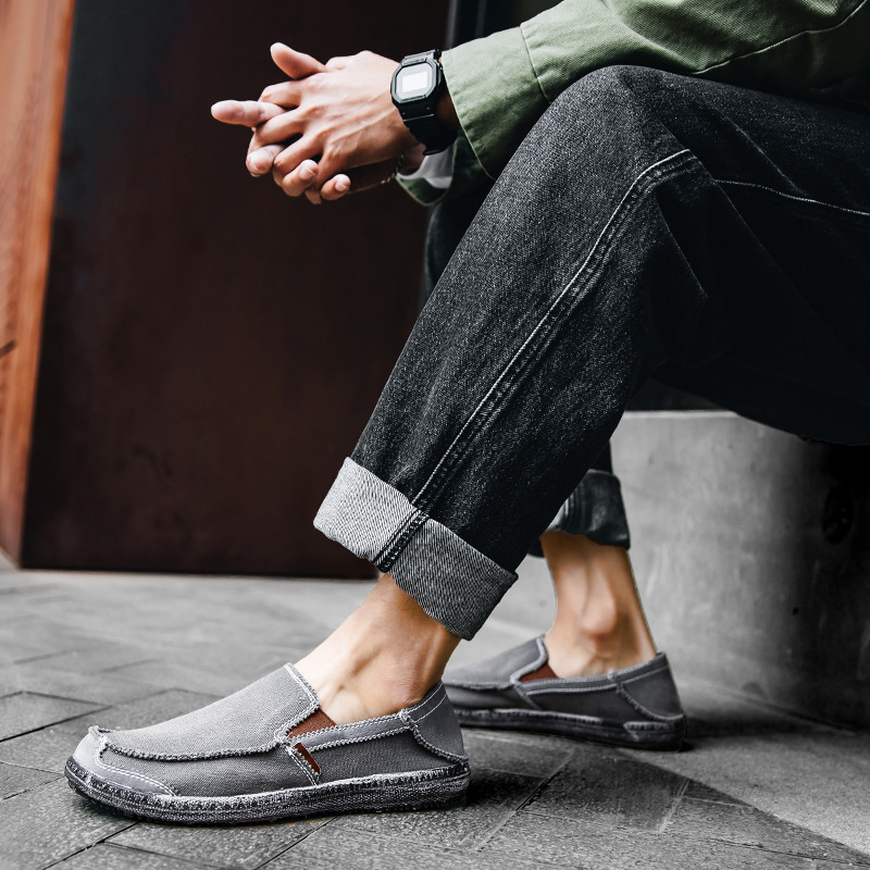 Ddmysports Men S Spring Trend Korean Edition One Step Canvas Large Washed Cloth Shoes OUTDOOR