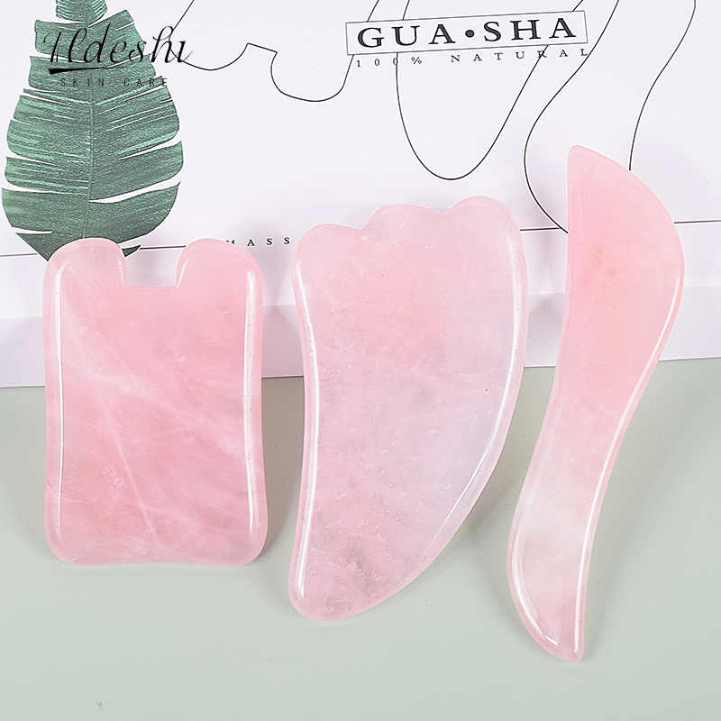 Rose Quartz Gouache Scraper Gua Sha Massage For Face Natural Gouache Stone GuaSha Massage Tools Body Facial Jade Massager Set