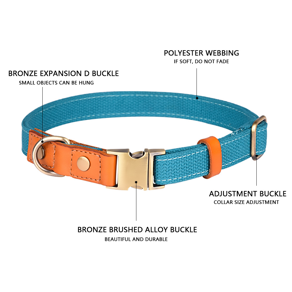 Leather Personalized Dog Collar with Pet ID Tag, Pet Collar Adjustable Poly Fabric Durable Strong for Small Medium Large Dogs