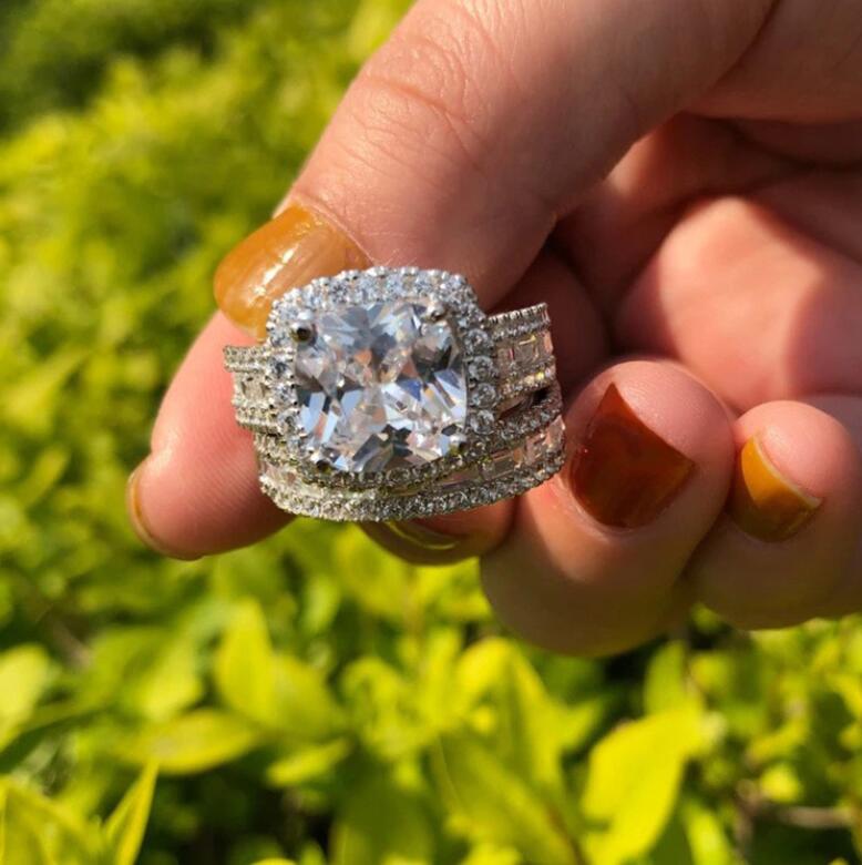 Sparkg Sterg Sier Zircon CZ Dia Wedding Rings Set Square White Gemstones Ideal Bridal Gift for Couples Choucong Brand