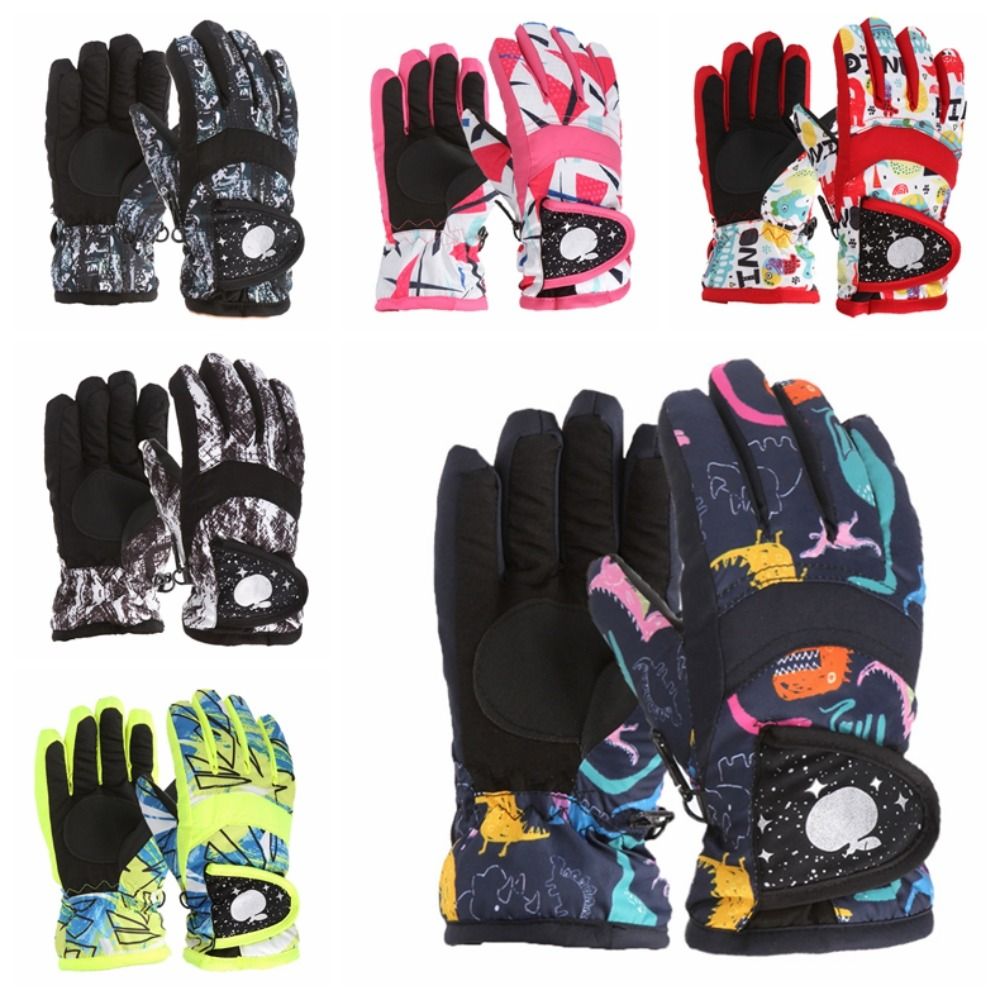 Thicken Ski 1 Pair Children Gloves Ski Clothing Non-slip Warm Full Finger Mittens Thermal Unisex Snow Mittens Ski smile