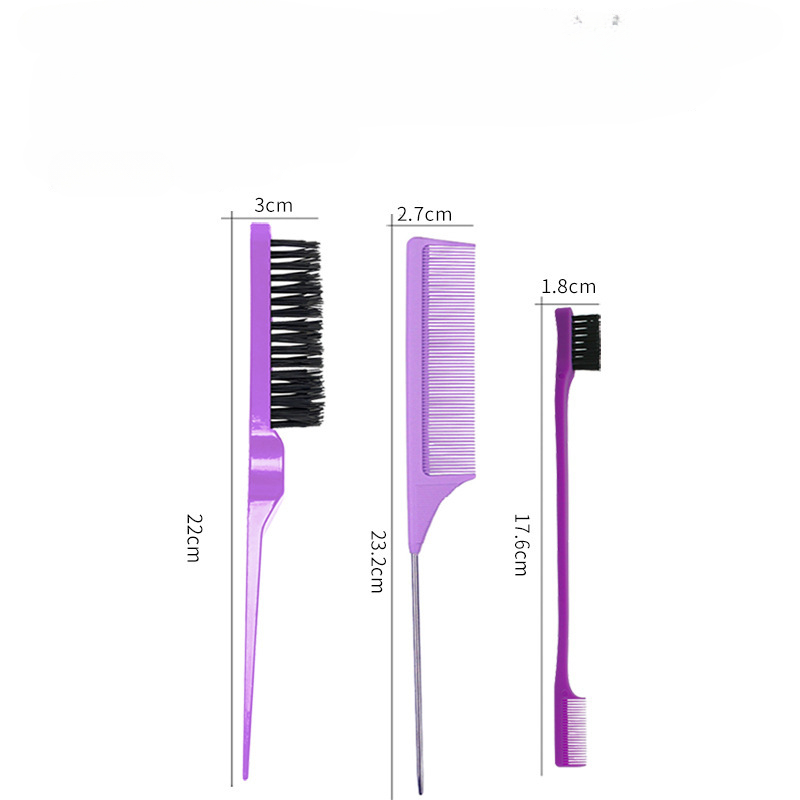 3 Pieces Hair Brush Set,Hair Styling Comb Including Dual Sided Edge Brush & Rat Tail Comb and Teasing Comb for Women Girl Barber