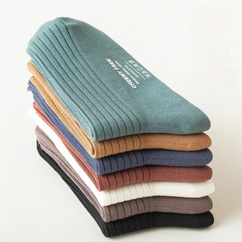 Pure Cotton Socks Mens Business Dress Long Socks Spring Winter Warm Male High Quality Happy Colorful Socks For Man Gift 240614