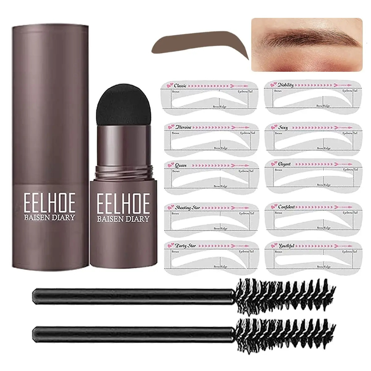 Eyebrow Shaping Kit Stamp Eyebrow Pencil and 5 Pairs Brow Stencils Kit Pen Cosmetics Waterproof Natural Color Eye Makeup Tools 240621