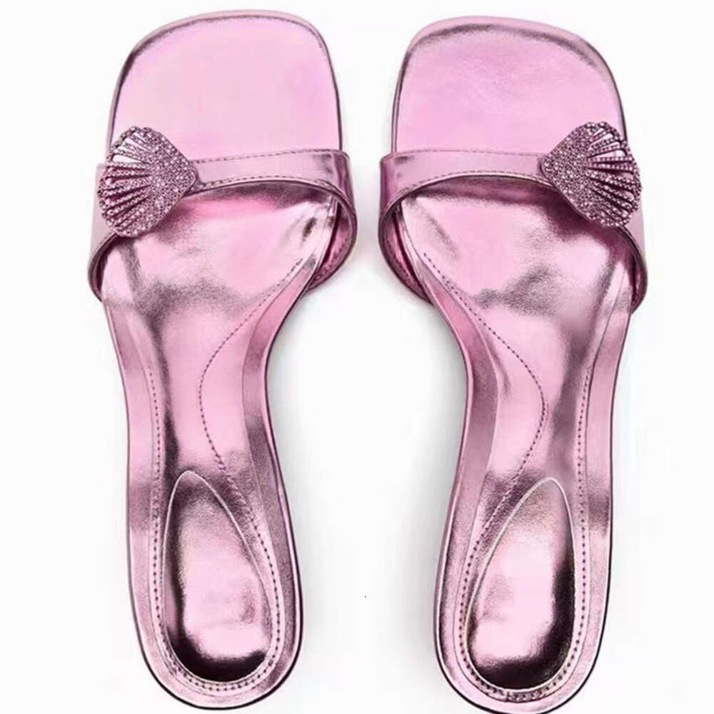 TRAF Pink Women's Rhie Square Head Cat Heel Sandals 2023 Summer Elegant Women Heeled Shoes Stiletto Lady Slippers