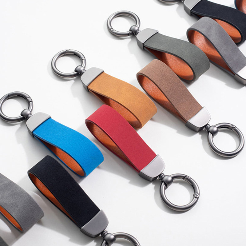 SEAMETAL Suede Car Keychain Ring Vintage Leather Zinc Alloy Key Chain Keys Holder Universal Luxury Keyring Car Accessories