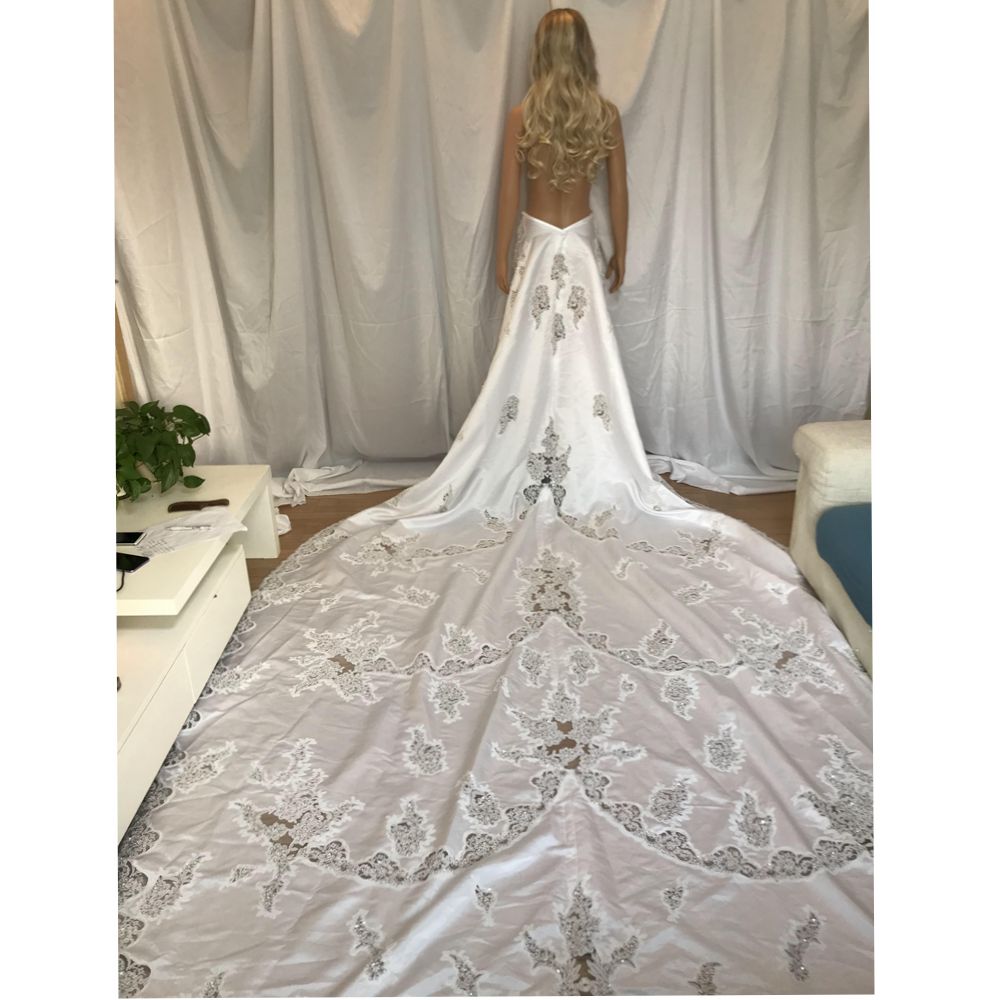 Instock Now Stock Sample Cleanrance Detachable Wedding Dresses Long Train Hollow Lace For Bride Size8 3 Meters Long Number 43